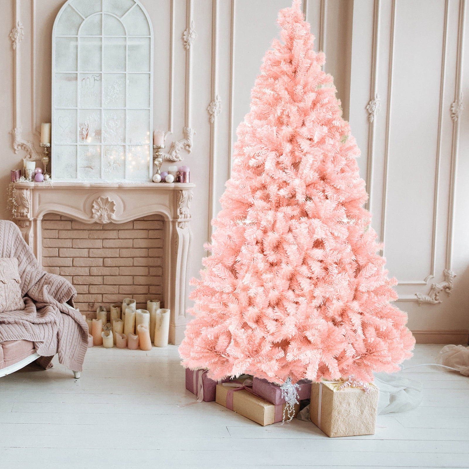 Astoutdoor 7 ft Pink Christmas Tree with 1400 PVC Branch Tips and Iron Stand