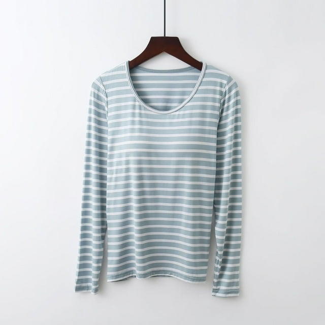 Pijama de manga larga para mujer, ropa de casa con almohadillas para el pecho, camiseta de manga larga, cómodo para uso externo, pijama de cuello redondo para mujer