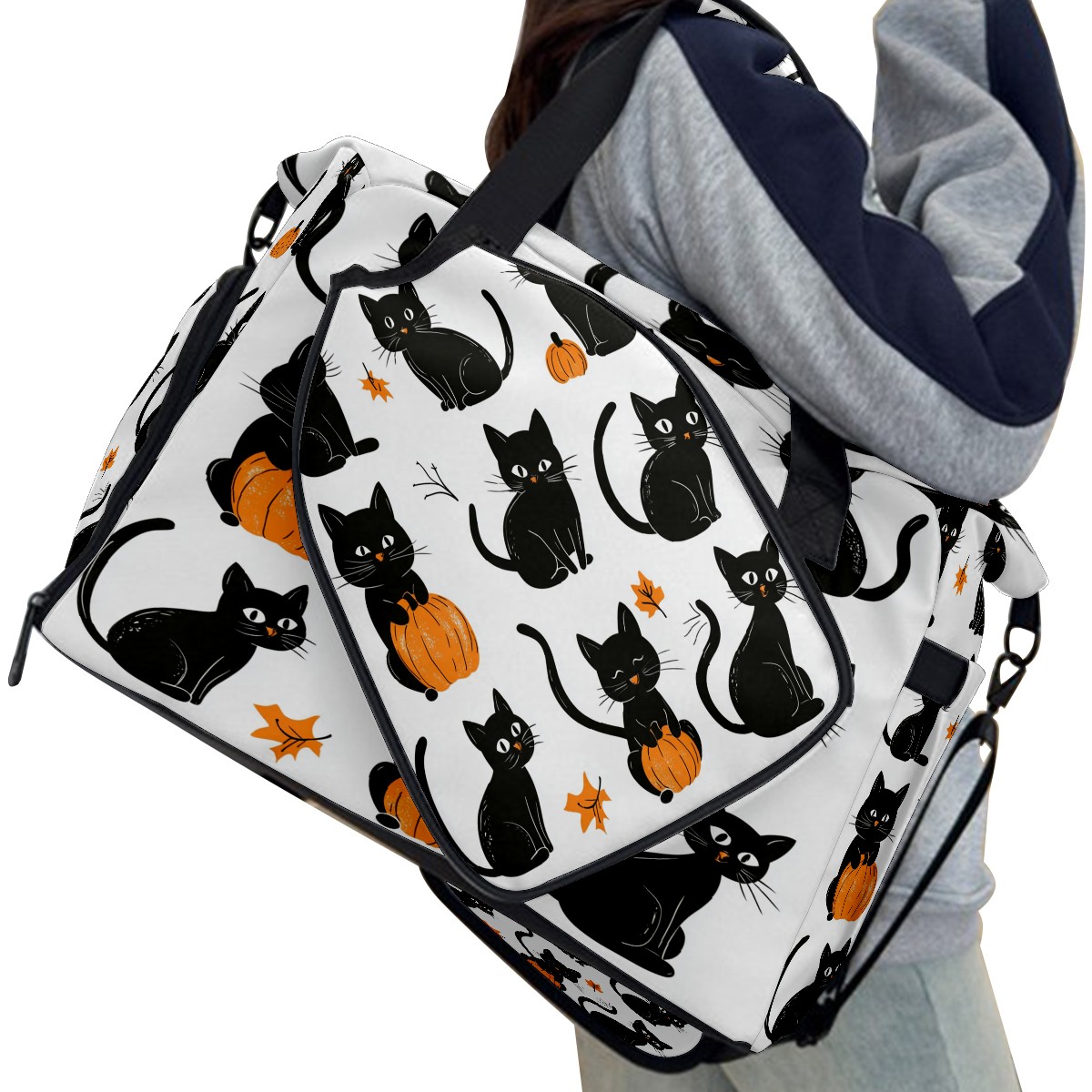 Large Gym Bag with Shoe Compartment, Water-Resistant Duffle Bag for Men and Women, Halloween Black Cats Sports Tote for Workout Travel