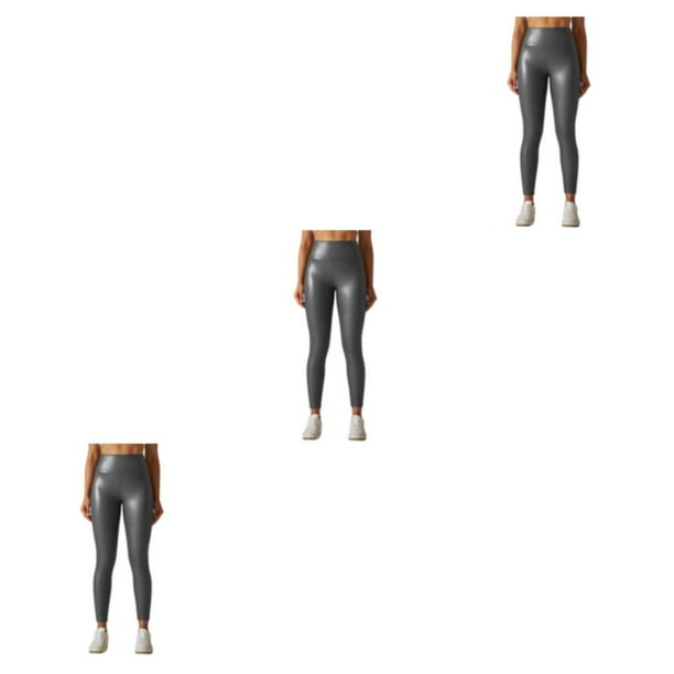 Mallas de cuero Qarigey para mujer pantalones de Yoga cintura alta pitillo ajustados Gris 4XL