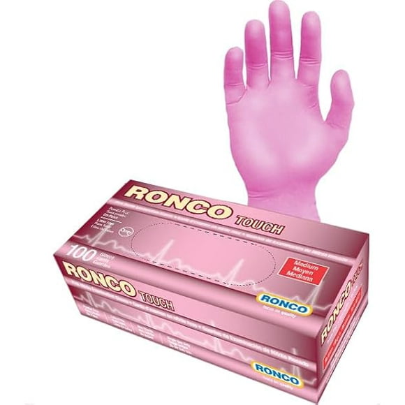 Gants en Nitrile Roses TP, Gants Jetables Médicaux, Durabilité Supérieure 3,5 Mil (100 Gants, Rose) Ronco Touch (Très Petit)