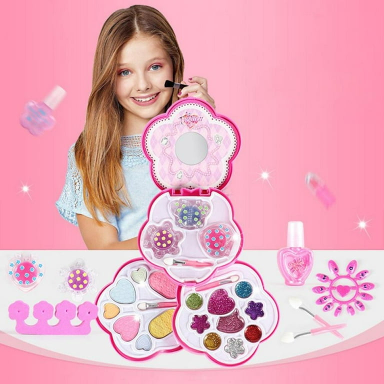 TEMI Kids Makeup Toys for 3 4 5 6 7 8 Girls - Pretend Play Make Up for  Girls Ages 6-8, Dress-Up Toddler Toy Flower Shaped Case, Christmas Birthday