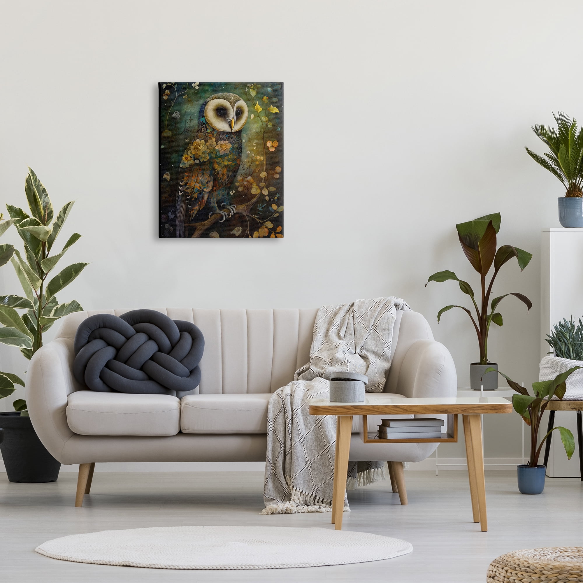 Stupell Industries Patterned Forest Owl Animals & Insects Painting Gallery Wrapped Canvas Print Wall Art, 24 x 30