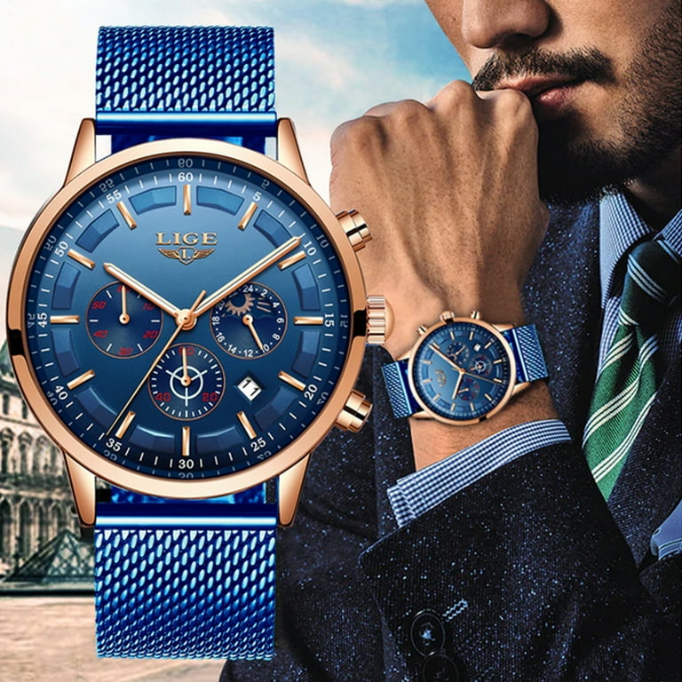 LIGE Mens Luxury Sports Watch 30M Waterproof Stainless Steel Walmart