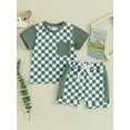 thumbnail image 2 of Liacowi Toddler Kids Boys Summer Clothes Checkerboard Plaid Short Sleeve T-Shirt Elastic Waist Shorts Set 2Pcs Baby Beach Checkered Outfit, 2 of 9