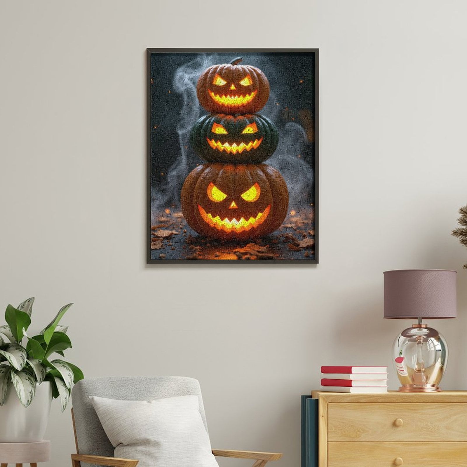 Paint By Numbers Kit for Adults Beginner - DIY Pumpkin Lanterns Stack Smoky Halloween Canvas Painting Kits for Adults, Frameless Paint By Number for Adults for Home Wall Decor 16x20 Inch