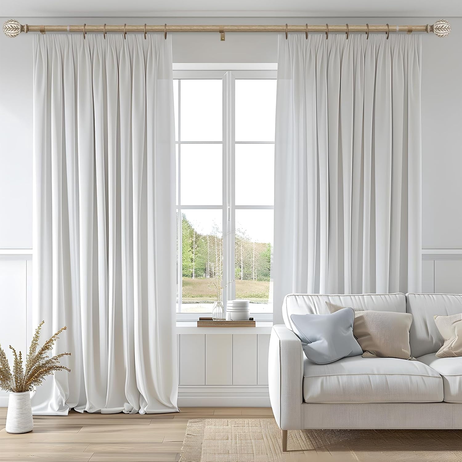 Gold Curtain Rods for Windows 66 to 120 inch,1" Adjustable Heavy Duty Window Curtain Rod Leaf Finials,Rustic Decorative Drapery Rods Set,Size:36-120''