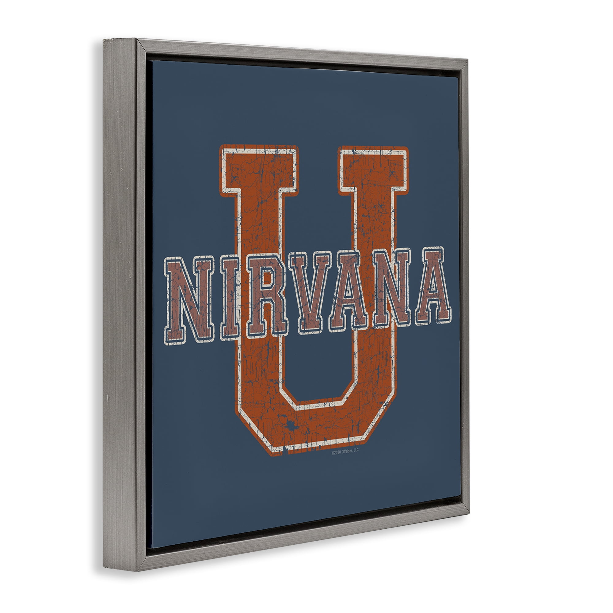 Stupell Industries Nirvana U Varsity Style Text & Numbers Painting Gray Floater Framed Canvas Art Print Wall Art, 25 x 25