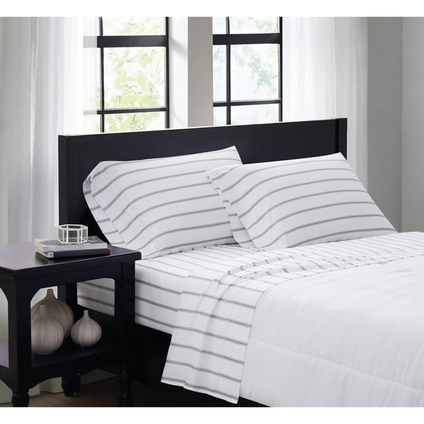 Truly Soft Ticking Stripe White and Grey Twin XL Sheet Set Walmart