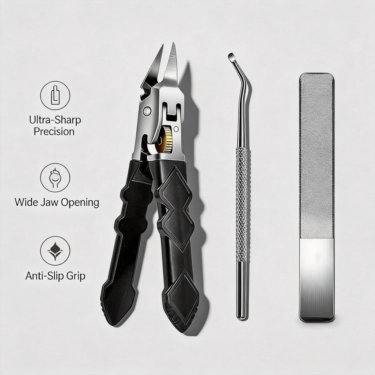 Black Anti-Slip Grip Gear Lock Nail Clipper Set with Ultra-Sharp Tips for Precise Access to Nail Grooves, Wide Jaw Opening Anti-Splash Slanted Nails Clipper for Clippers Thick Nails