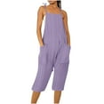 thumbnail image 2 of QATAINLAV Cropped Jumpsuits for Women 2025 Summer Casual Vacation Outfits Eyelet Embroidery Adjustable Strap Short Overalls One Piece Capri Pants with Pockets Purple L Spring Savings, 2 of 6