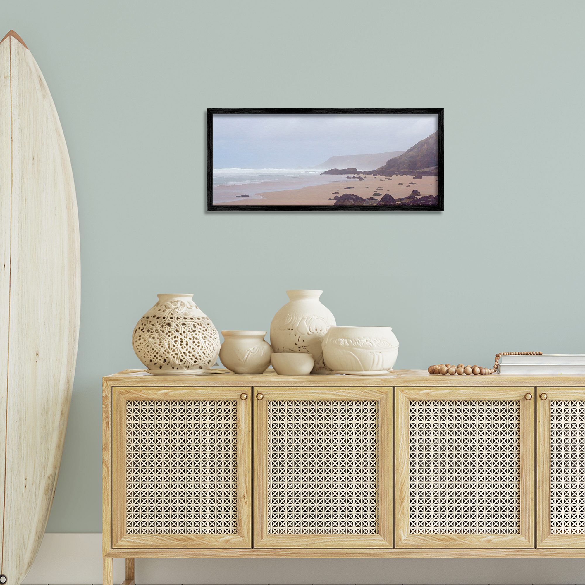 Stupell Industries Sea Mists View Landscape Photography Black Framed Art Print Wall Art, 30 x 13