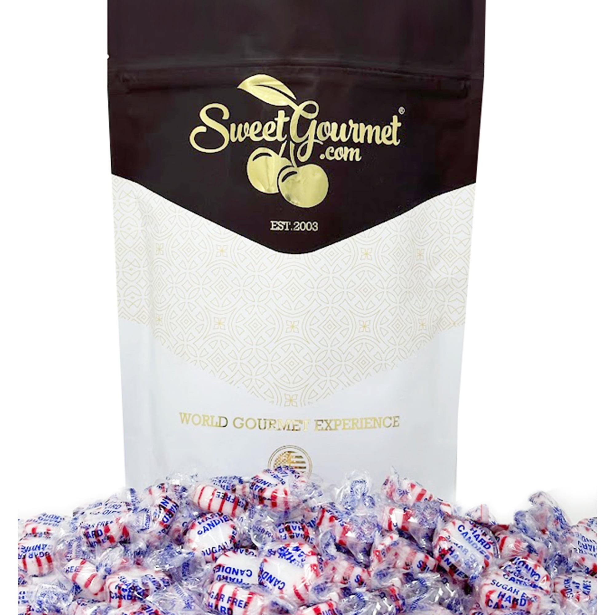 SweetGourmet Sugar-Free Peppermint Starlights Naturally Flavored Hard candy Gluten-Free Vegan Keto Fat-Free 1 Pound