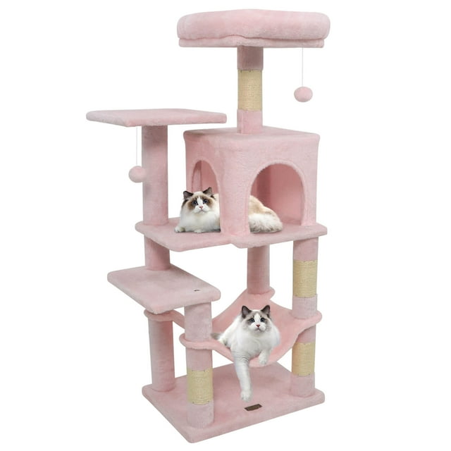 Costway 44" Tall Multi-level Cat Tree with Cushion Top Perch, 2-Entrance Large Cat Condo Pink