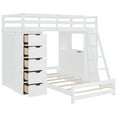 thumbnail image 6 of JERFIT White Twin over Twin Bunk Bed with Stairs, Built-in LED Lights, USB Charging Ports, Desk, Shelves and Storage Drawers for Space Saving, 6 of 9