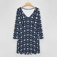 thumbnail image 4 of Navy Blue White Square Lattice Triangle Geometric Long Sleeve Dresses For Women Vintage Elegant Party Dress Oversized V-neck Dress S-8XL, 4 of 7