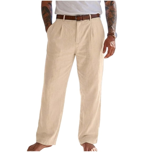 Admvng Linen Pants for Men Solid Color Casual Soft Trousers with Pockets