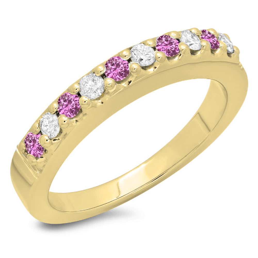 ctw White Gold Dazzlingrock Collection 0.15 Carat Size 8.5 18K Round Pink Sapphire & Peridot Wedding Stackable Ring