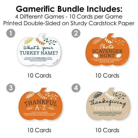 Big Dot of Happiness Happy Thanksgiving - 4 Fall Harvest Party Games - 10 Cards Each - Gamerific Bundle