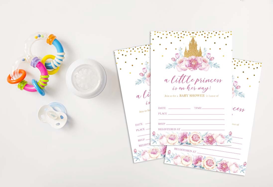 Inkdotpot 30 Fill In StyleBaby Shower Invitation Cards Gender Reveal Princess Blank Invites