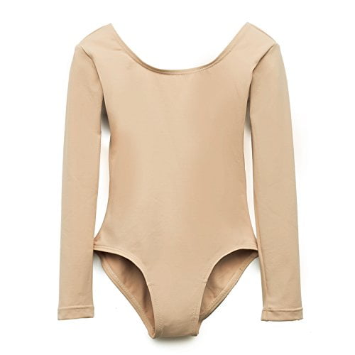 Elowel Girls' Team Basics Long Sleeve Leotard Nude size 4-6