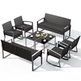 thumbnail image 4 of Patio Furniture Set, Lofka 8 Piece Outdoor Wicker Furniture Set with Two Tempered Glass Tables for Conversation/Gathering on Porch/Backyard, Black, 4 of 8