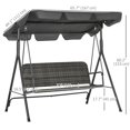 thumbnail image 3 of Outsunny 3 Seater Rattan Outdoor Swing Chair with Stand, Adjustable Canopy, 3 of 10