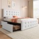thumbnail image 3 of Cama Completa con 4 Cajones y Cabecera, Marco Tapizado en Lino con Soporte de Listones de Madera, Diseño con Botones, 3 of 9