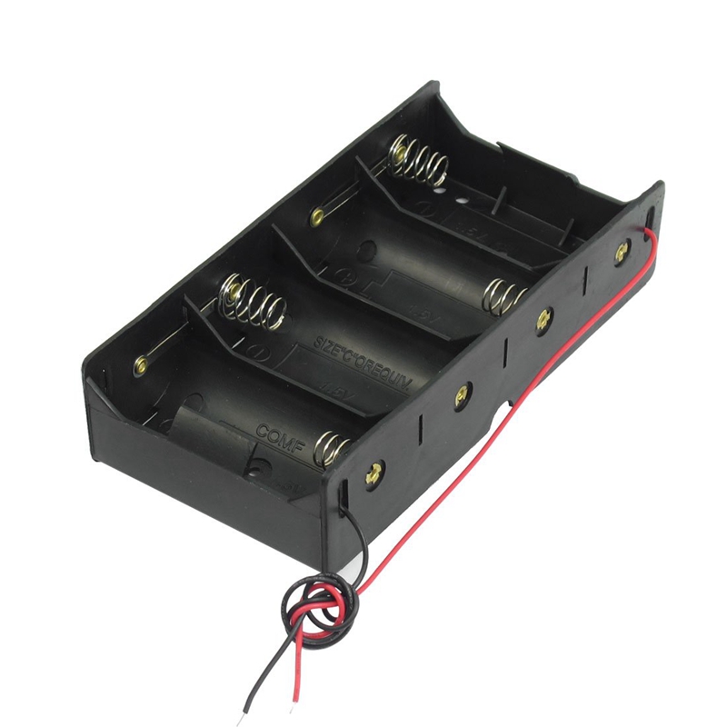Black 4 x 1.5V D Battery Storage Case Box w Wire Leads