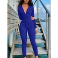 thumbnail image 4 of Women Long Sleeve Ribbed Jumpsuit Zip Up Front Workout Bodycon Romper Blue XXL, 4 of 6