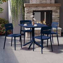 WestinTrends Playa Modern 5-Piece Resin Patio Dining Table Set with Stackable Patio Dining Chairs, Navy Blue