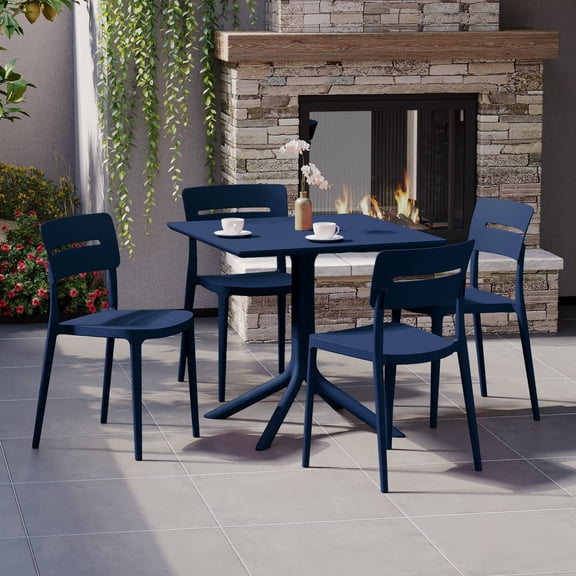 WestinTrends Playa Modern 5-Piece Resin Patio Dining Table Set with Stackable Patio Dining Chairs, Navy Blue