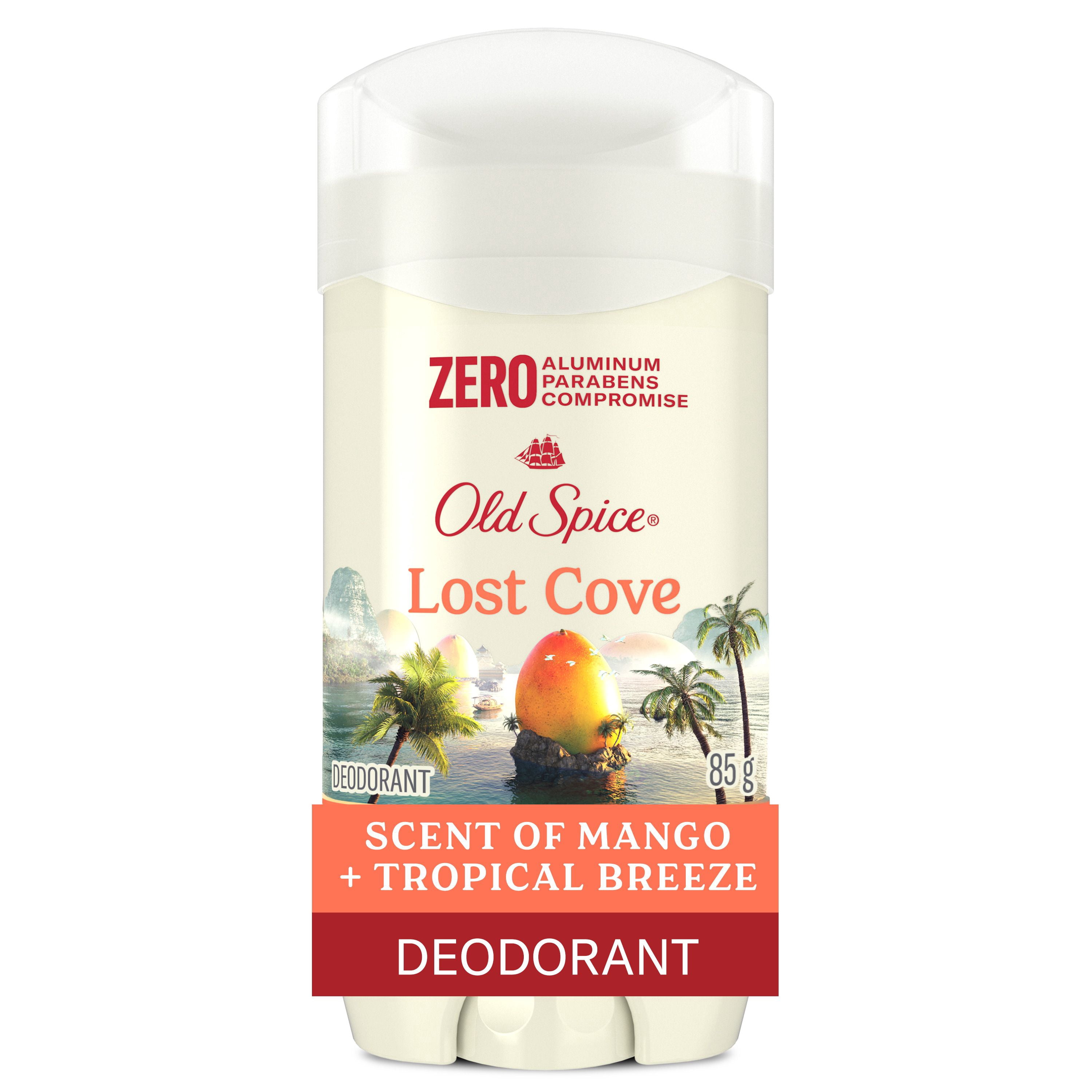 Désodorisant Old Spice pour hommes, Lost Cove, parfum de mangue et brise tropicale, fraîcheur durable 24/7, sans aluminium, 85 g