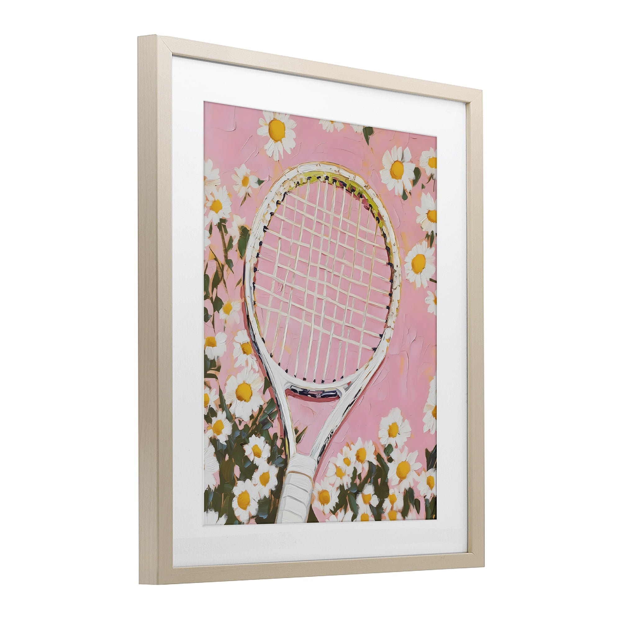 Stupell Industries Pink Tennis Racket & Daisies Birch Framed Print Under Glass, design by LSR Design Studio