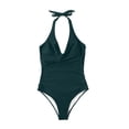thumbnail image 6 of YTCAMLO Backless Womens One Piece Swimsuit Casual Halter Ruched Tummy Control Bathing Suit Cheeky Summer Beach Swimwear, Navy XXL, 6 of 8
