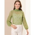 thumbnail image 4 of Blusas de manga larga de encaje para mujer Blusas florales elegantes con cuello con volantes Verde Claro2 XL, 4 of 5