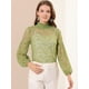 thumbnail image 4 of Blusas de manga larga de encaje para mujer Blusas florales elegantes con cuello con volantes Verde Claro2 S, 4 of 5
