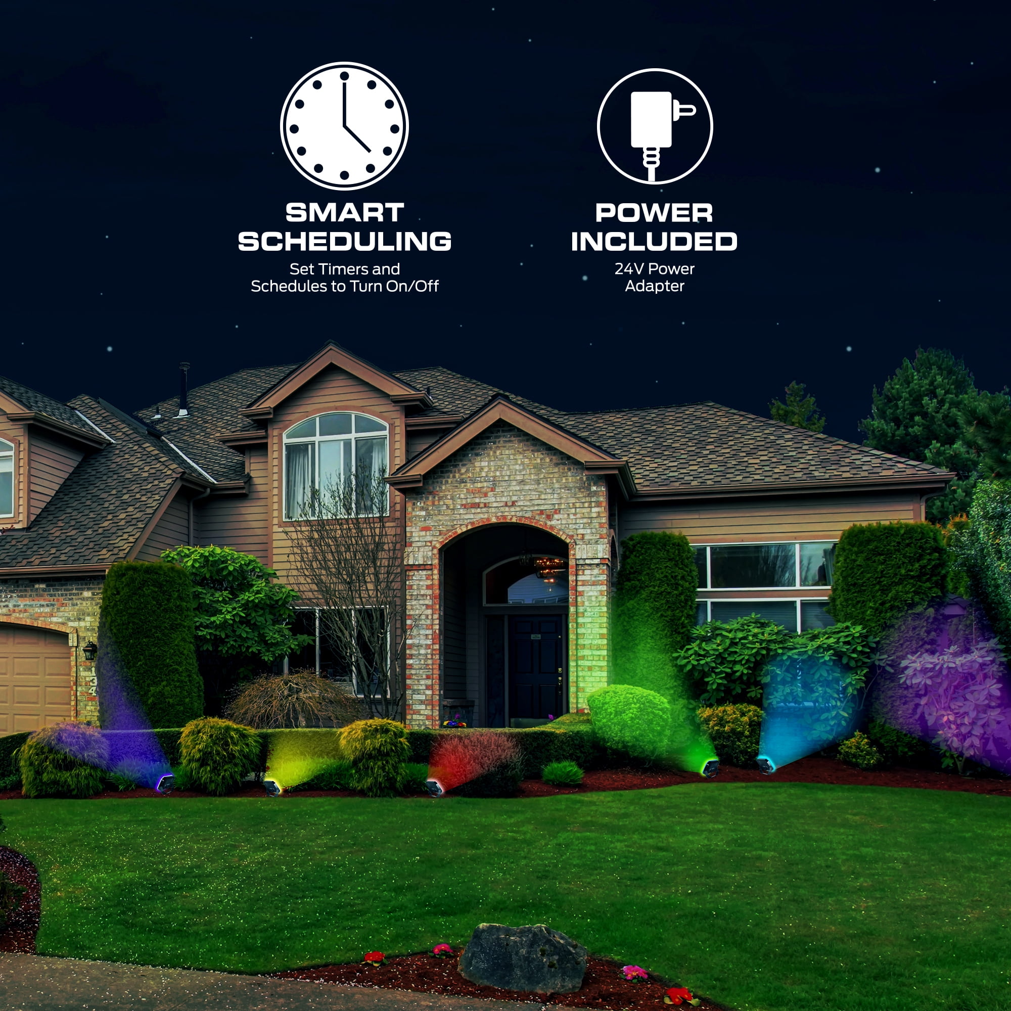 Monster Outdoor Flood Light Smart 4-Pack, Multiwhite LED Flood Light Outdoor, Wi-Fi App & Voice Control, Sound Reactive, Weather-Resistant