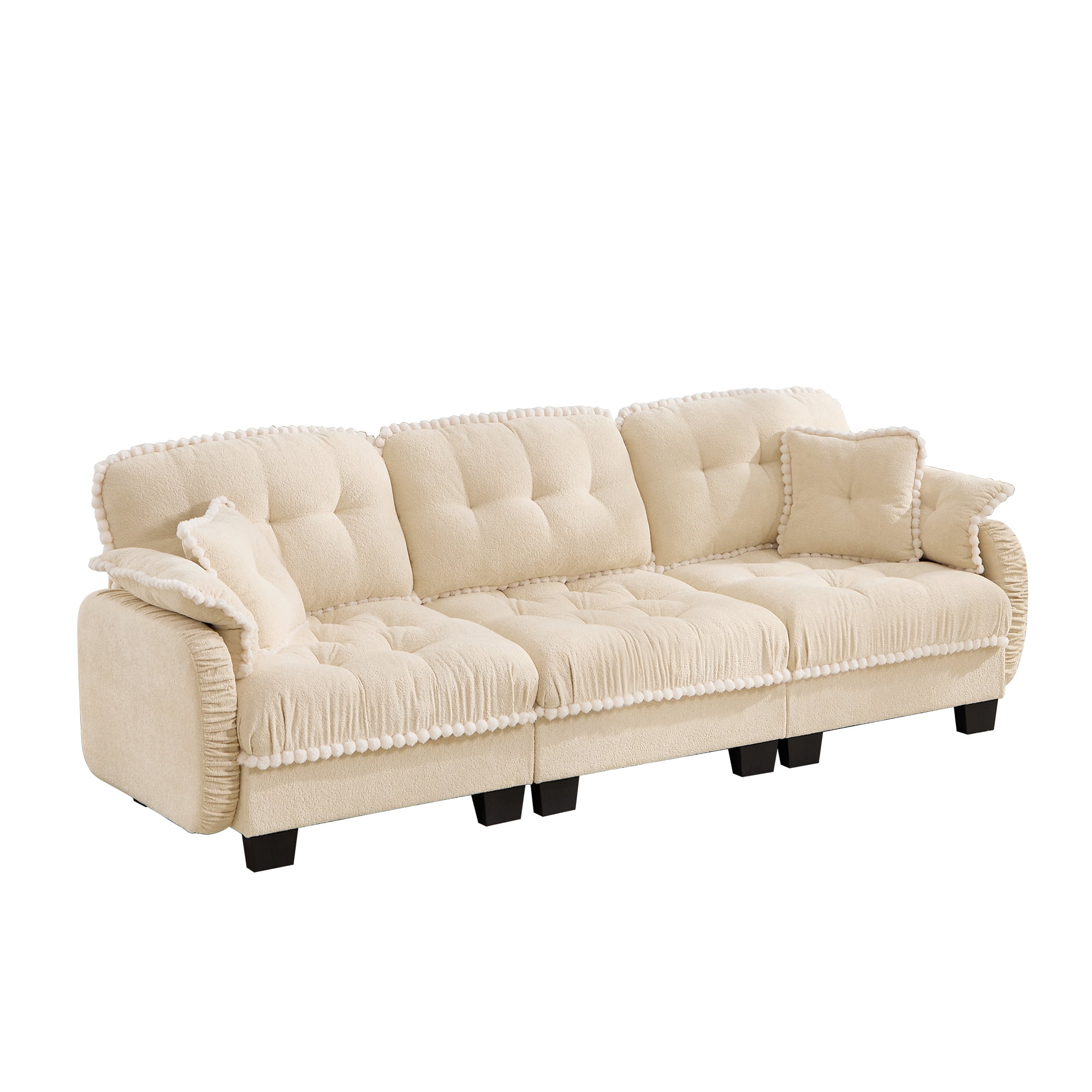 Aenkyo 100.7" Chenille Modular Sectional Sofa, 3-Seater with 23.8" Deep Seats, Beige