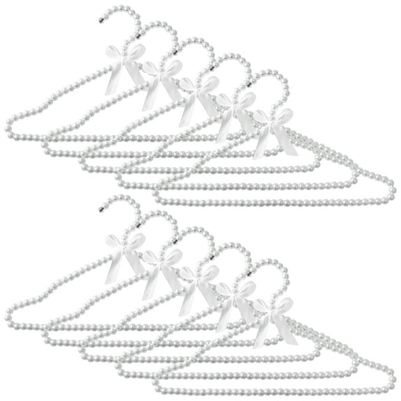 10 PCS Bride Pearl Hangers, Elegant Wedding Hanger, Faux Decorative White Pearl Hanger with Bow, Clothes Hangers for Gowns Bridesmaids