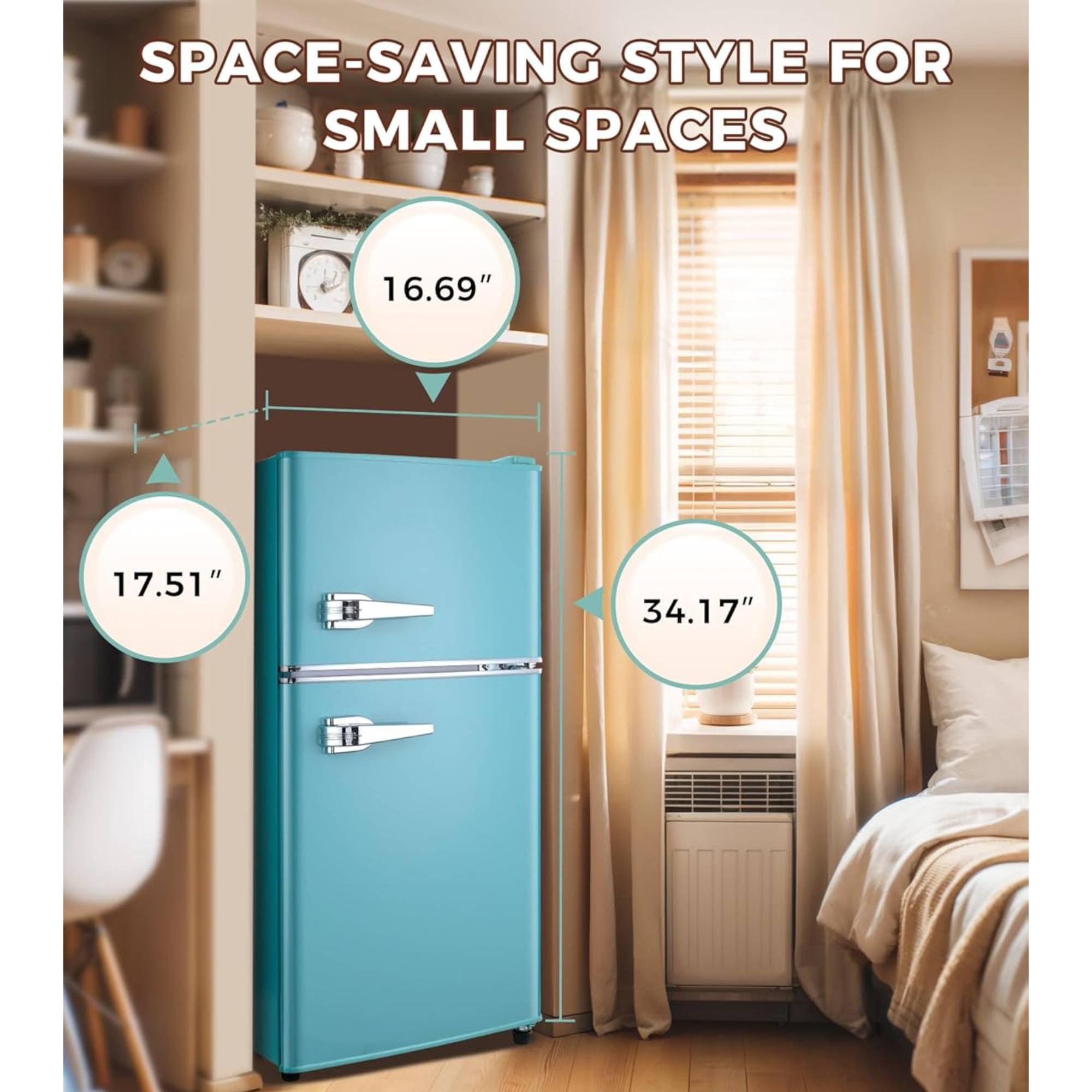 3.2 Cu.Ft Compact Refrigerator Mini Fridge with Freezer,Single Door Small Refrigerator Adjustable Thermostat Energy-efficient Low Noise For Bedroom, Office, Kitchen, Light Blue