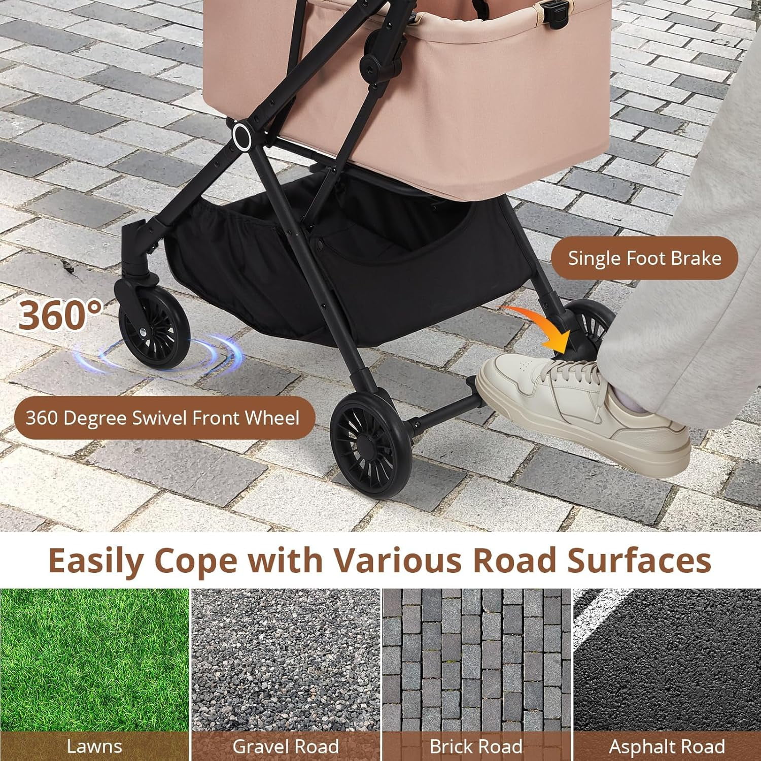 Historyli Dog Stroller-4-Wheel Lightweight Foldable Pet Stroller-50 LBS Capacity,360-Degree Swivel Front Wheels & Foot Brake,Portable Pet Carrier for Small Medium Dogs Cats Puppy