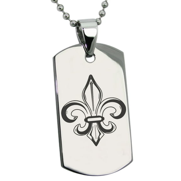 Tioneer Stainless Steel Valorous Fleur De Lis Engraved Dog Tag Pendant Necklace
