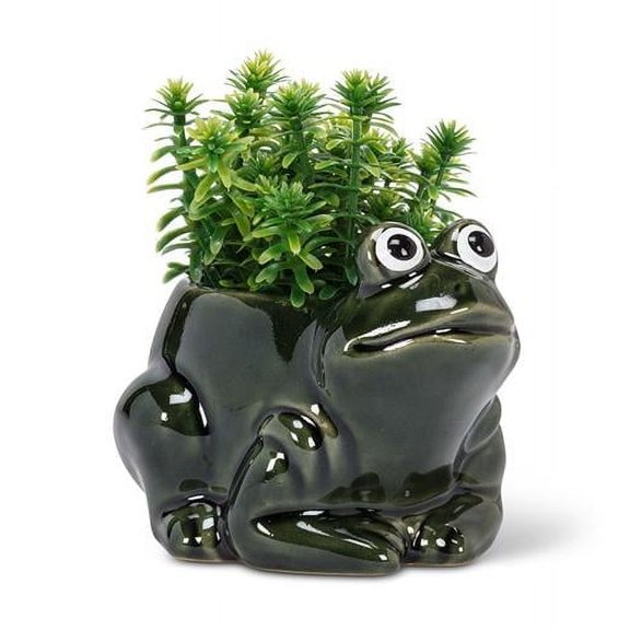 Abbott Collection AB-27-CRITTER-543 4.5 in. Crouched Frog Planter, Dark Green - Small