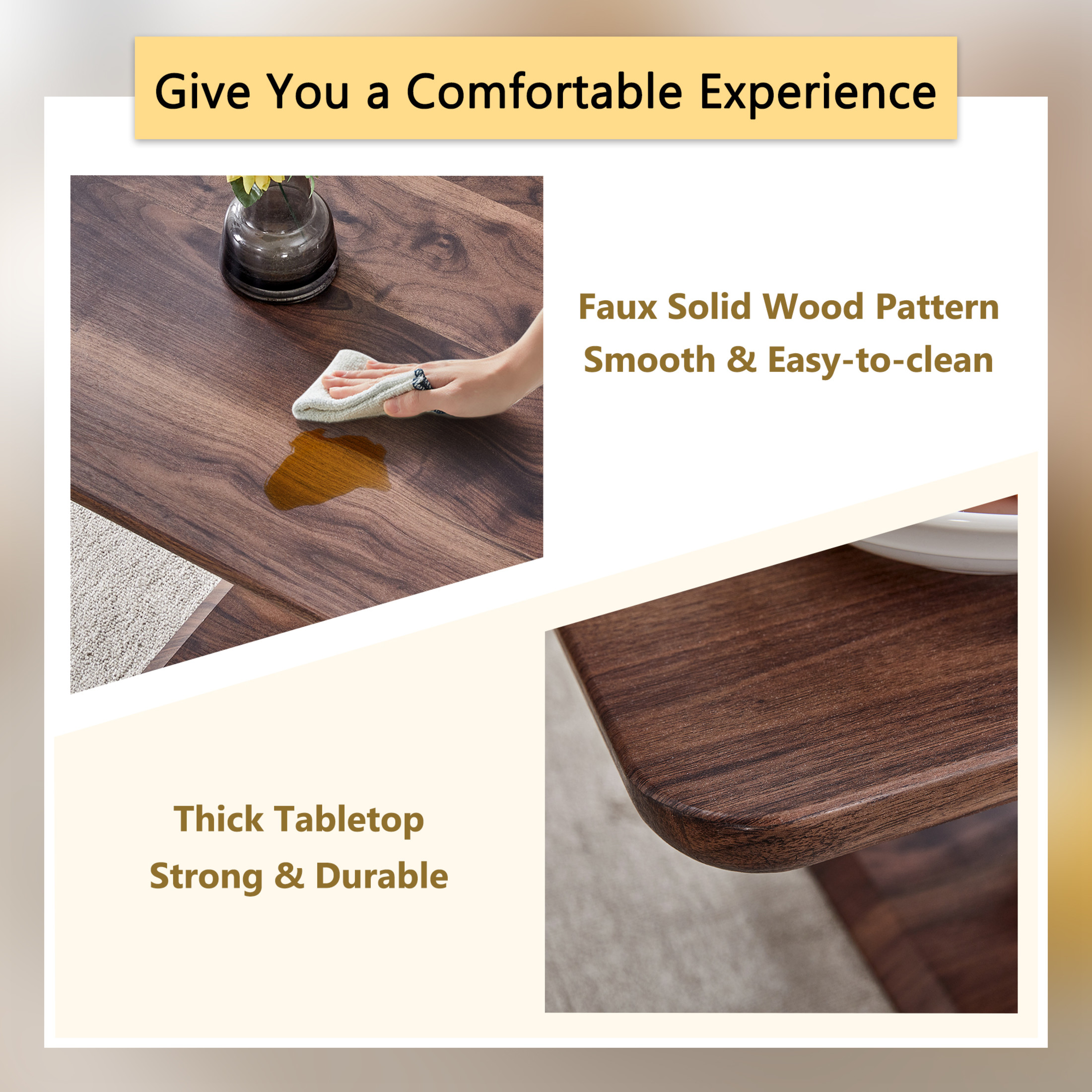 Noble House Minimalist Rectangular Coffee Table, Texture MDF with Silver Trim, Modern Design for Livign Room, Walnut