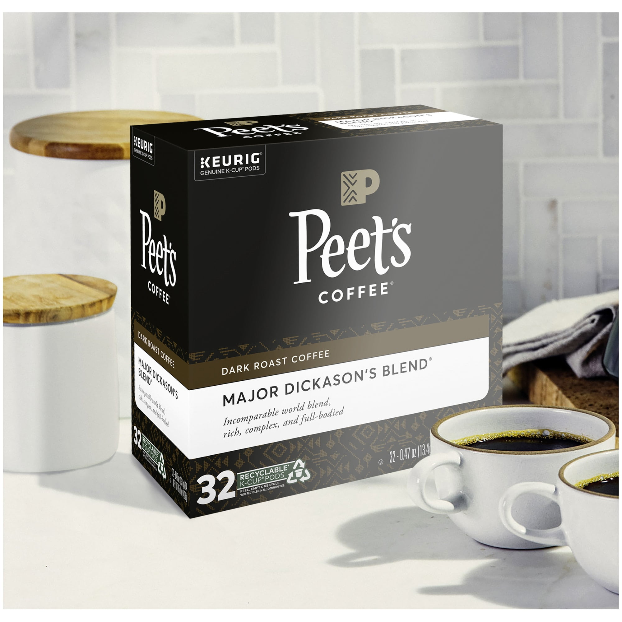 Peet's Coffee K-Cup Pods, Major Dickason's Dark Roast (32 Count) Single Serve Pods Compatible with Keurig Brewers