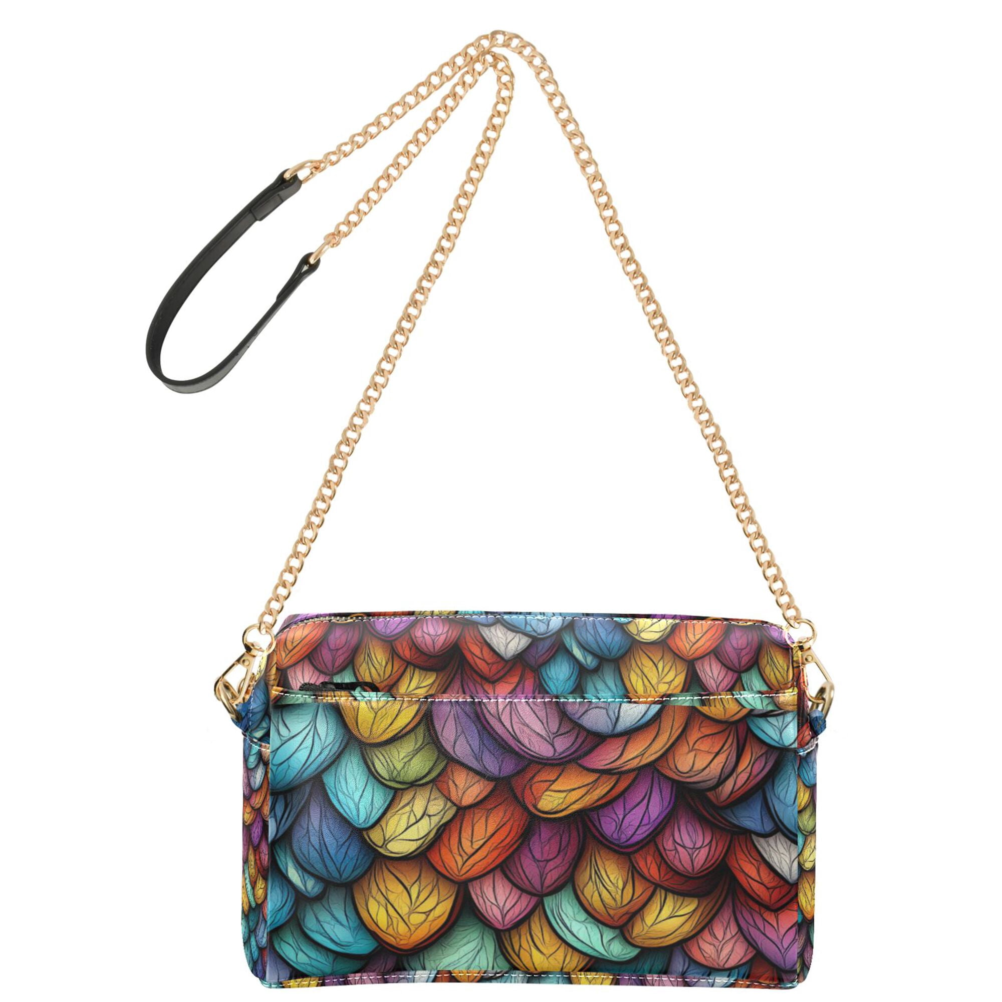 FORMRS Women Crossbody Purse with Chain Strap Vegan Leather Shoulder Handbag, Vibrant Dragon Scales Pattern