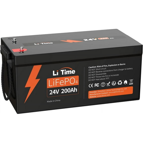 LiTime 24V 200Ah Lithium Battery 200A BMS 5120Wh LiFePO4 Battery for Camping Home Backup