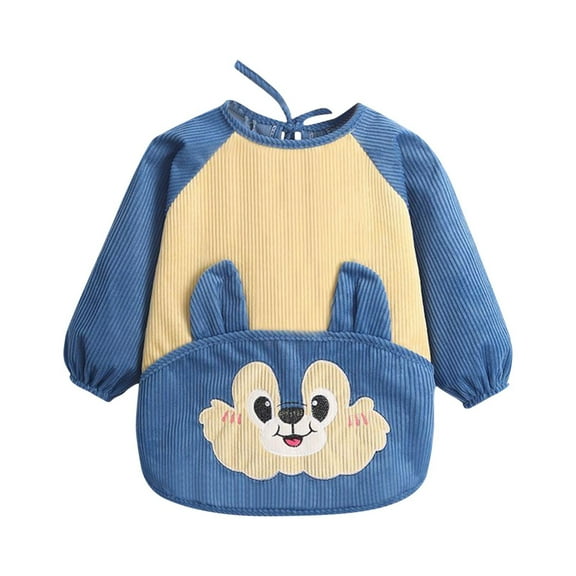 Tao Tao Toddler Boys Girls Bib Full Coverage Apron, Baby Waterproof Smock, Long Sleeve Squirrel Prints Bib, Easy To Clean Baby Bibs For Eating Blue 1 Years