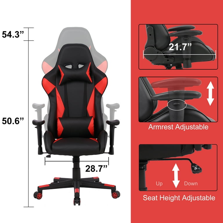 Height and Tilt Adjustable High Back Office Gaming Chair with Removable  Lumbar and Headrest Pillow - Black and Racing Red PU